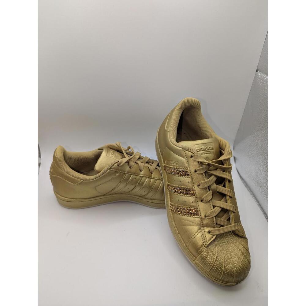 Adidas Superstar Gold Turtle Shell Shoes Preowned with Gold Rhinestones Size 6